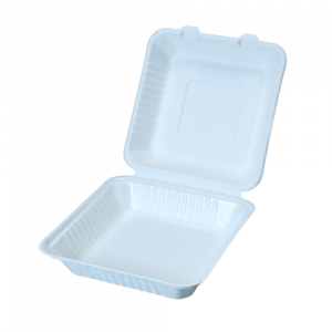 8 inch GetBio® Disposable Sugarcane Bagasse Clamshell Burger Box