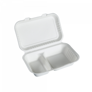 9 inch GetBio® Disposable Sugarcane 2 comparts Bagasse Clamshell Box