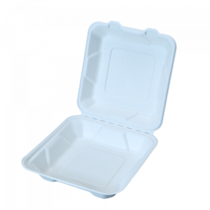 8 inch GetBio® Disposable Sugarcane Bagasse Clamshell Box