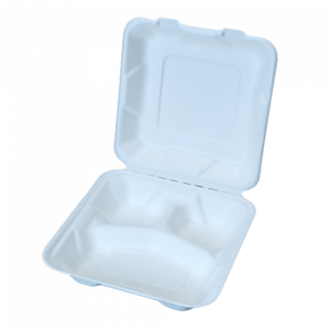 8 inch GetBio® Disposable Sugarcane 3 comparts Bagasse Clamshell Burger Box