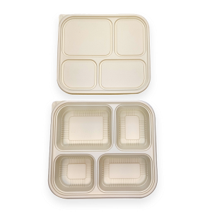 900ml getbio® disposable corn starch 4 compart food container with lid