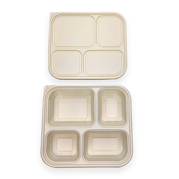 900ml getbio® disposable corn starch 4 compart food container with lid