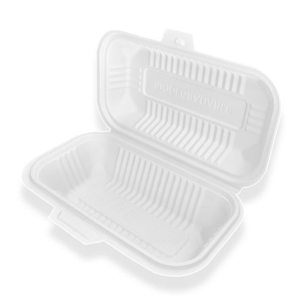 8 inch getbio® disposable 3 compartment corn starch clamshell box (复制)