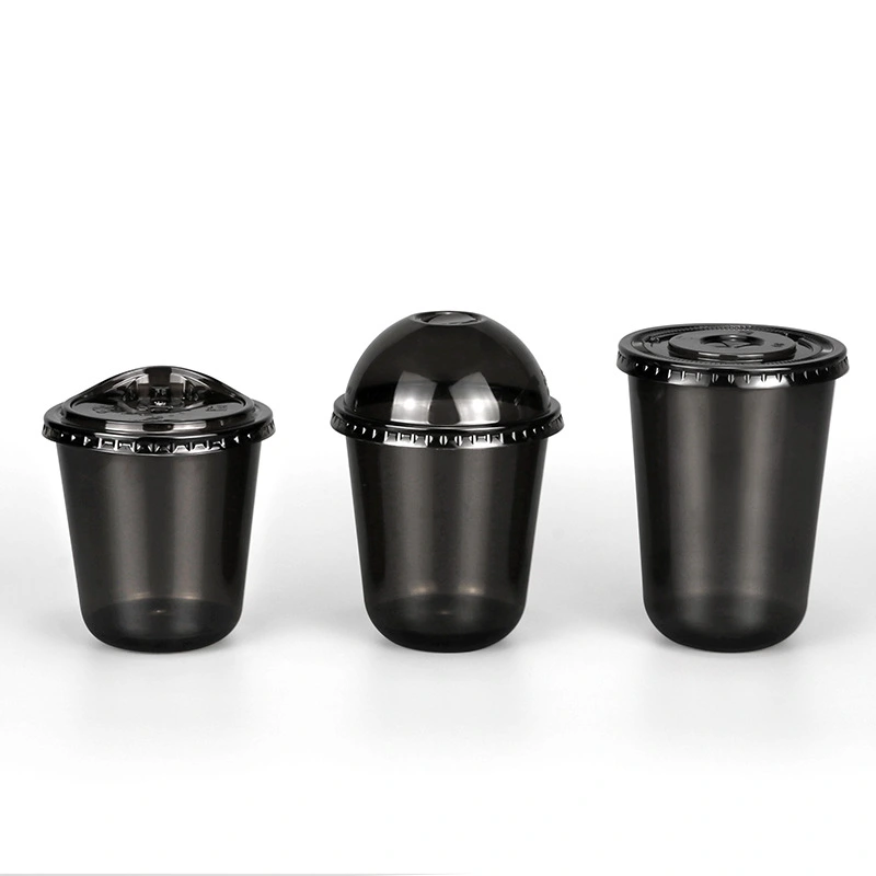 black color u shaped pet plastic cold coffee cups