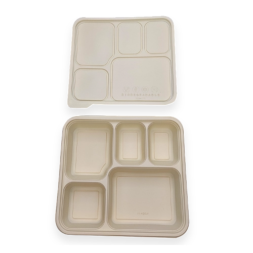 disposable corn starch 5 compart food container with lid