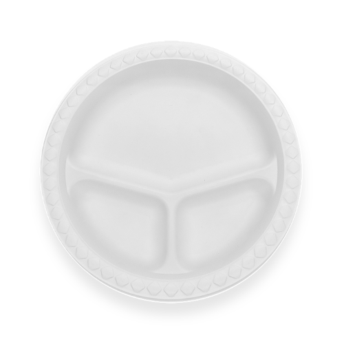 three compartments round corn starch food plate
