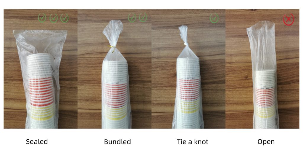 how paper cup are packed in each sleeve wrap bags