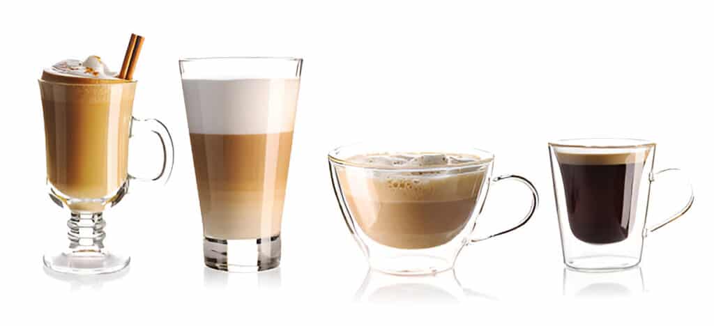 different coffees in glass