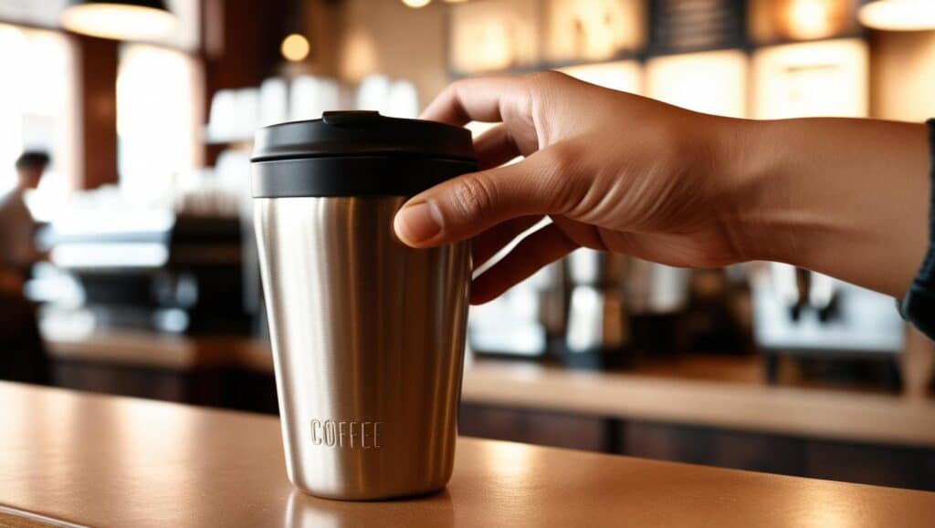 reusable coffee cup return in coffee shop 1