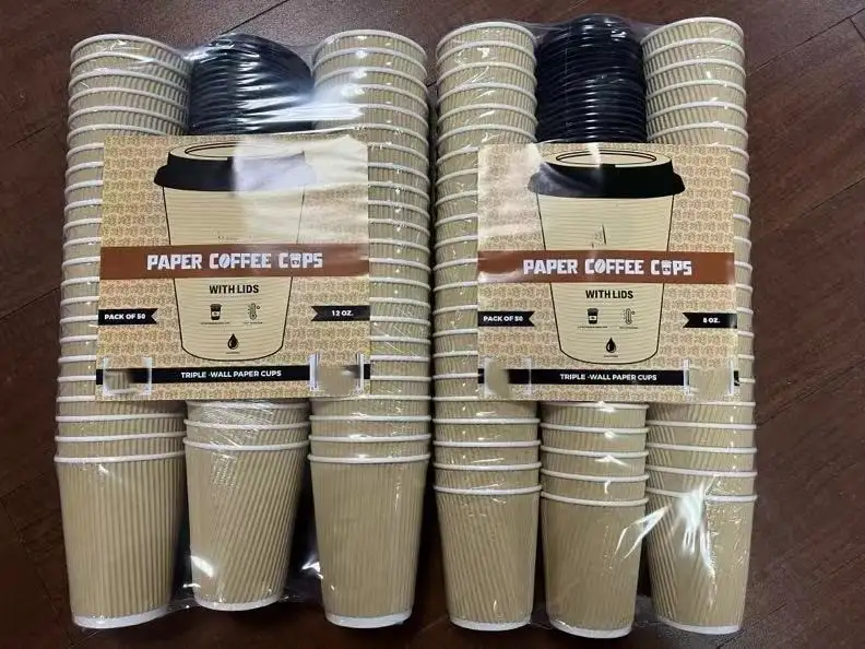 comfy package for insulated kraft ripple paper hot cups with lids