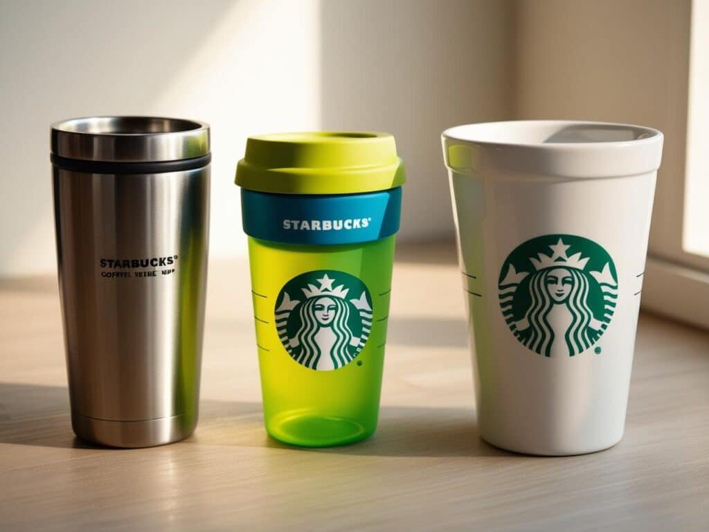 starbuck coffee cups with different materials stainless steel， plastic，ceramic