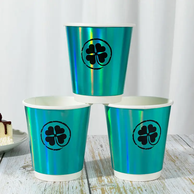 metallic effect laser shinny printing double wall paper cups