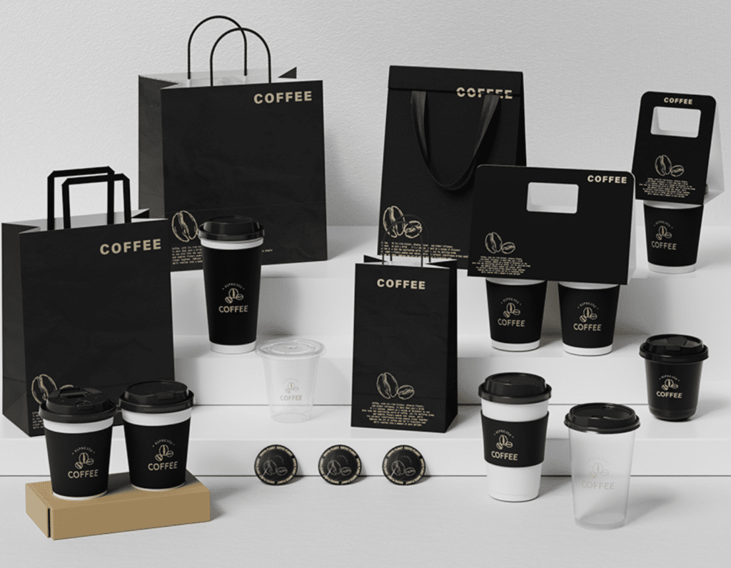 black coffee in store takeaway packaging