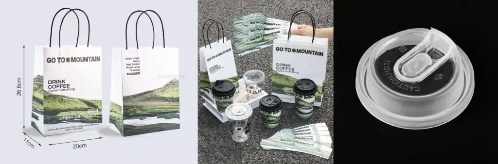 coffee cups takeaway kits with paper bag and plastic lid