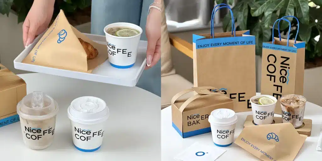 coffee paper cups sizes and paper bag in coffee shop
