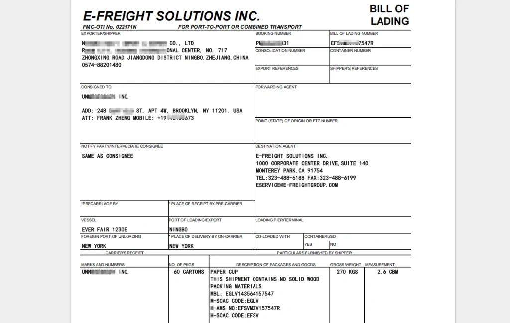 bill of loading documents
