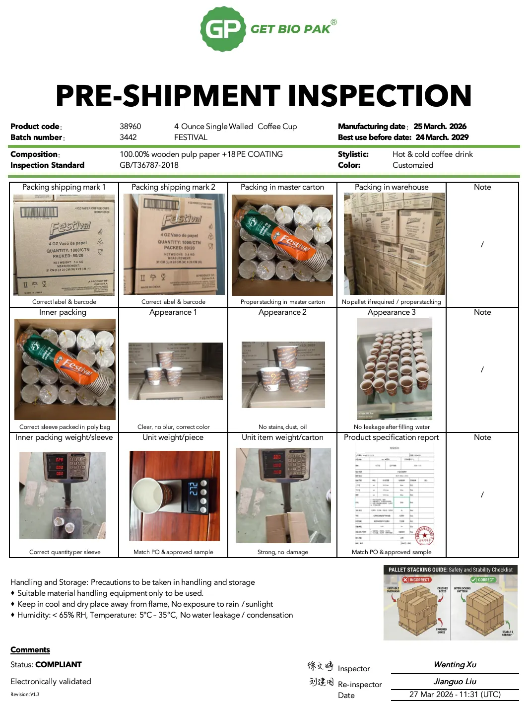 pre shippmeng paper cup inspection
