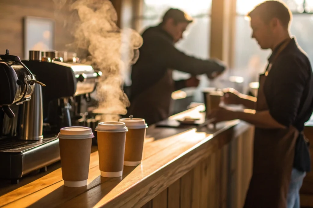 10oz coffee cup in coffee shop